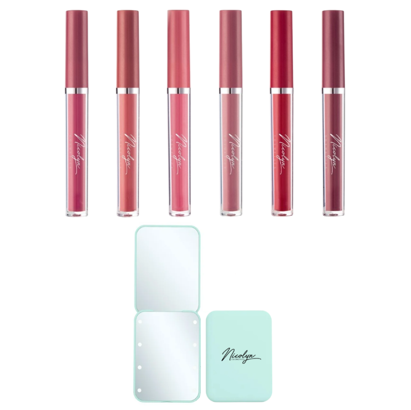 Nicolyn Matte Liquid Lipstick set with Pocket Make-up Mirror: Darker Color