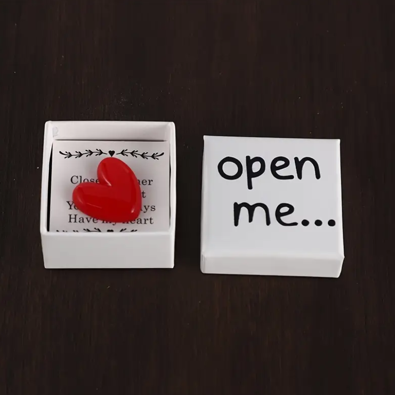 Message in a box with Red Resin Heart: Close together or far apart message