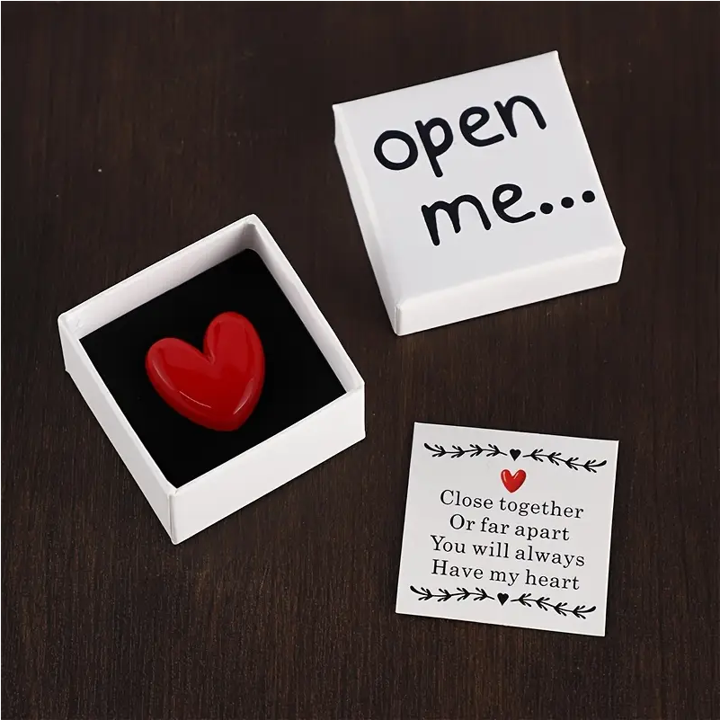 Message in a box with Red Resin Heart: Close together or far apart message
