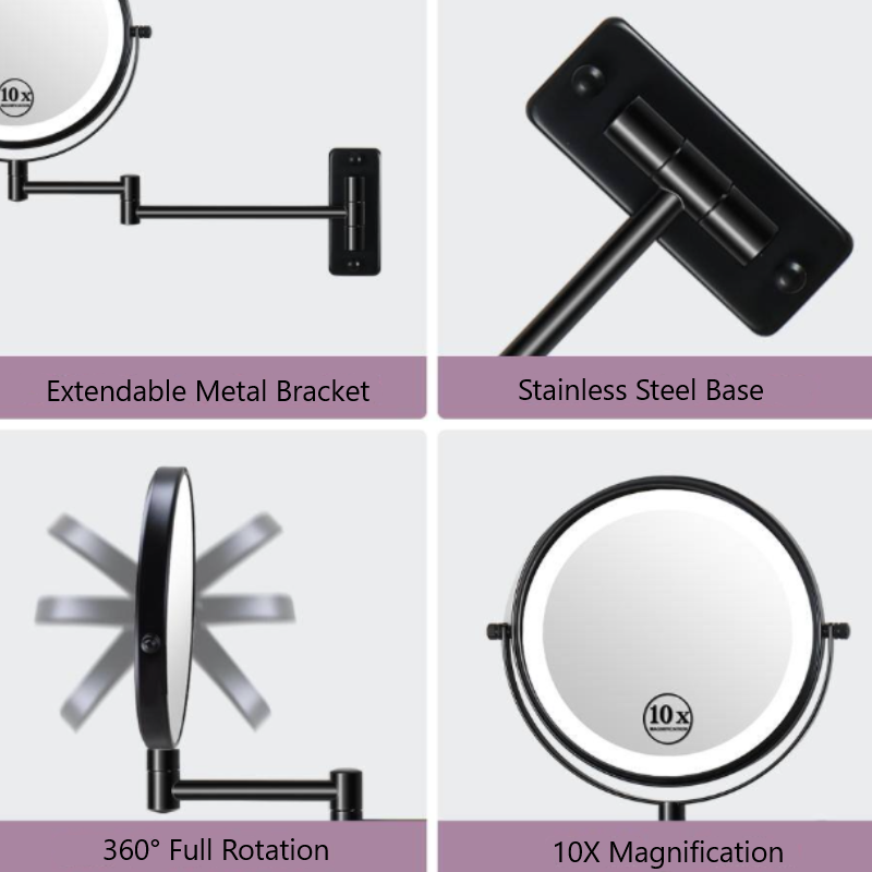 Reptronic Two sided LED wall mounted cosmetics mirror: X10 Magnifying