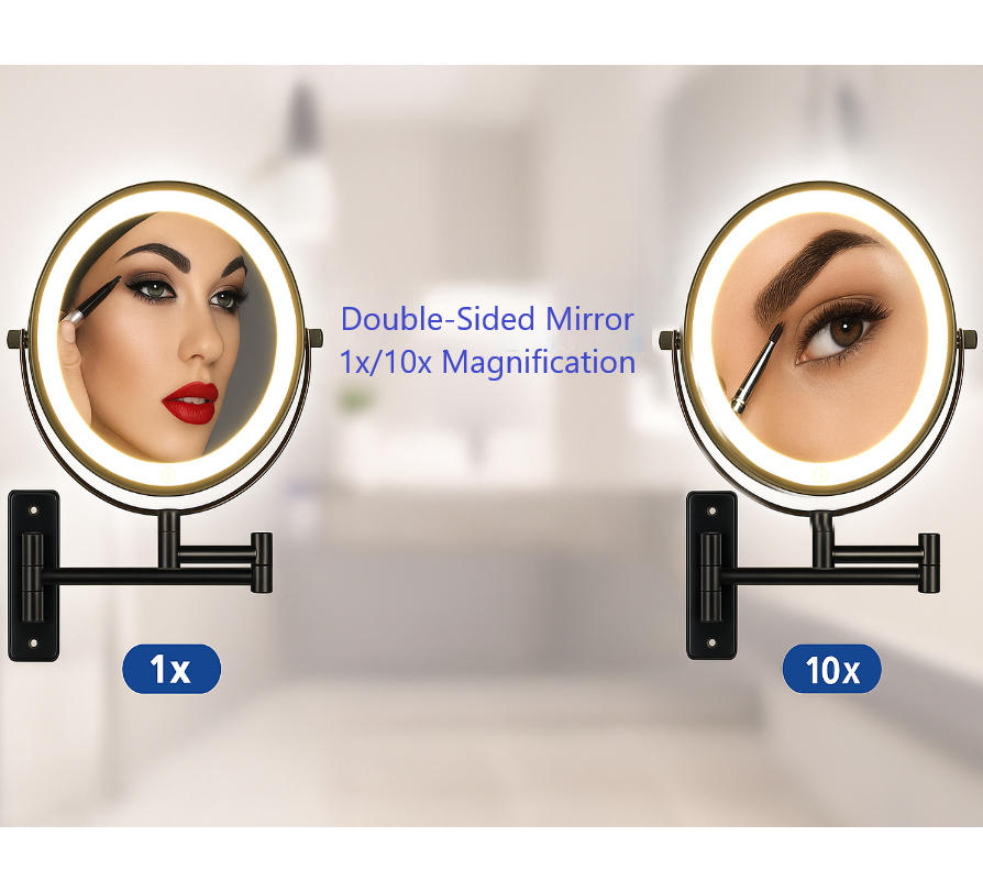 Reptronic Two sided LED wall mounted cosmetics mirror: X10 Magnifying