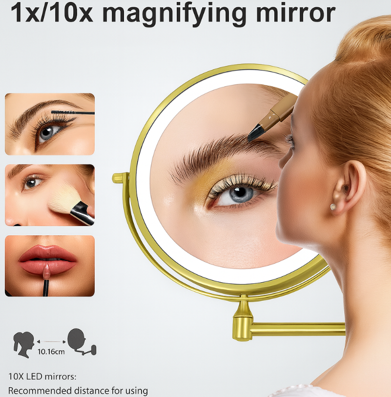 Reptronic Two sided LED wall mounted cosmetics mirror: X10 Magnifying