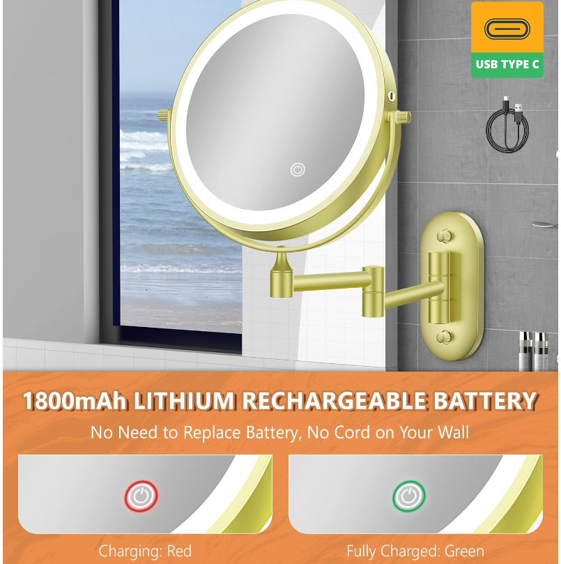 Reptronic Two sided LED wall mounted cosmetics mirror: X10 Magnifying