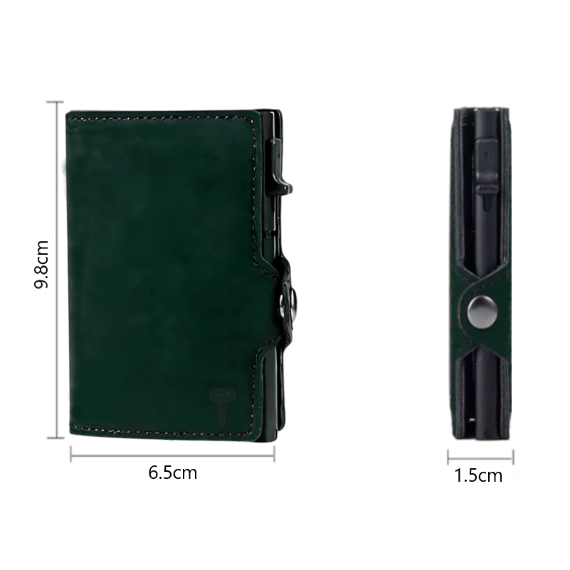 Hammer&Hide Genuine Saddle Leather Pop Up Wallet-Dark Green with Black Aluminum case - Unisex