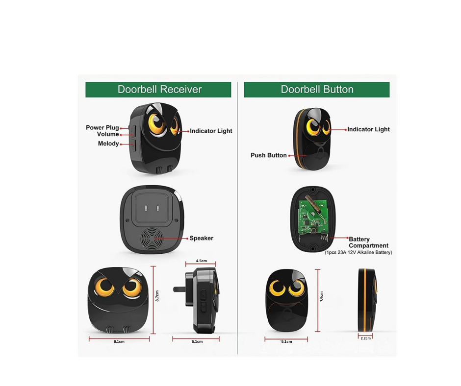 Reptronic DIY Owl - Eye Wireless Doorbell: RPTDB48 - 1R1B