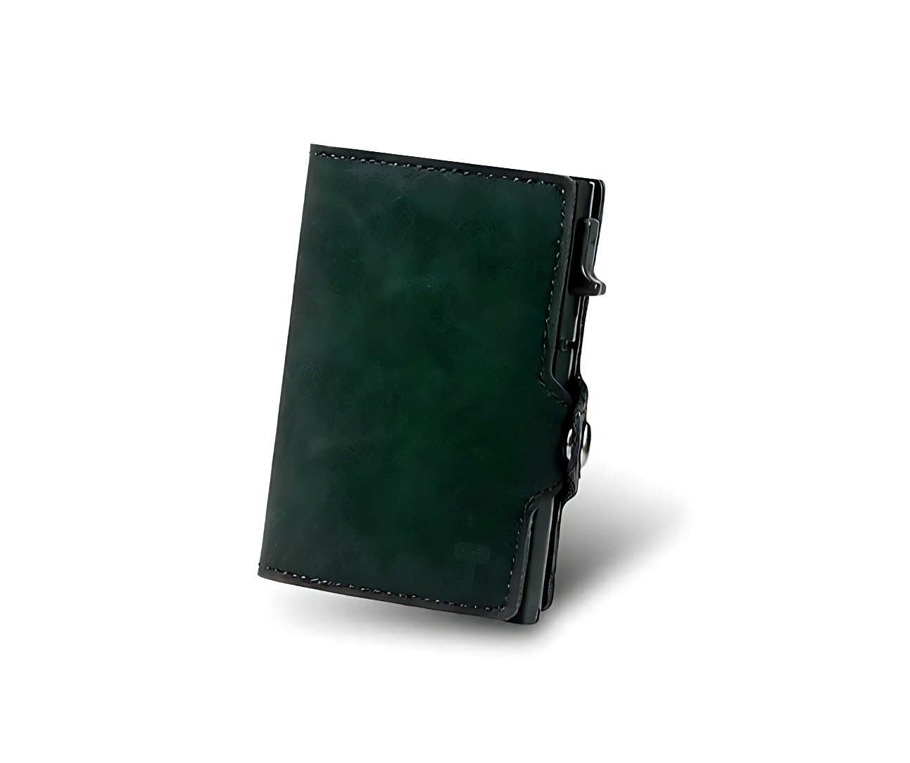 Hammer&Hide Genuine Saddle Leather Pop Up Wallet-Dark Green with Black Aluminum case - Unisex