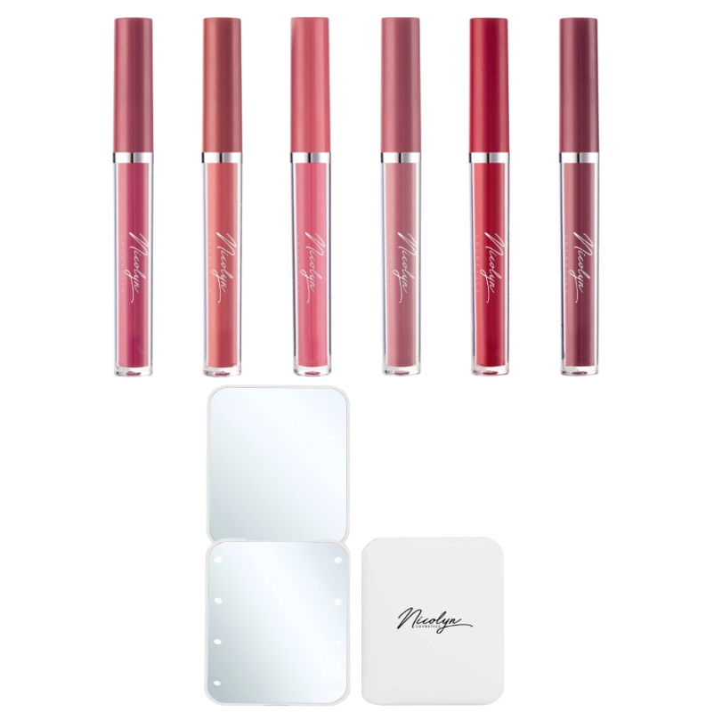 Nicolyn Matte Liquid Lipstick set with Pocket Make-up Mirror: Darker Color