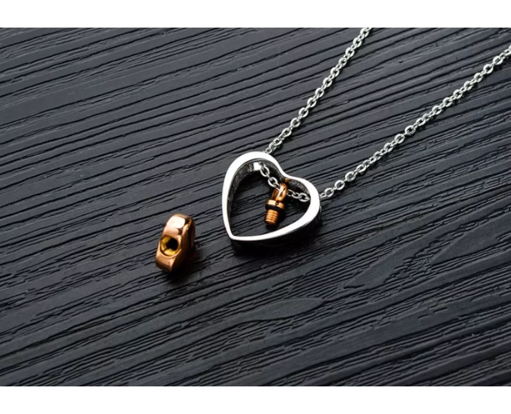 Memorial Safe Keeping Pendant - Silver heart with Rose gold heart