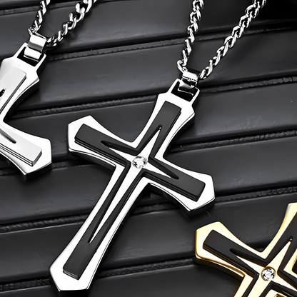 Memorial Black and Silver Cross with Zirconia stone