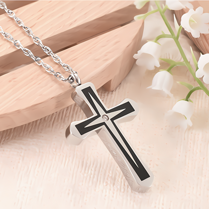 Memorial Black and Silver Cross with Zirconia stone