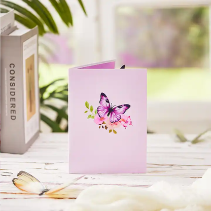 Colorful Butterflies and flowers Pop up 3D card with envelope