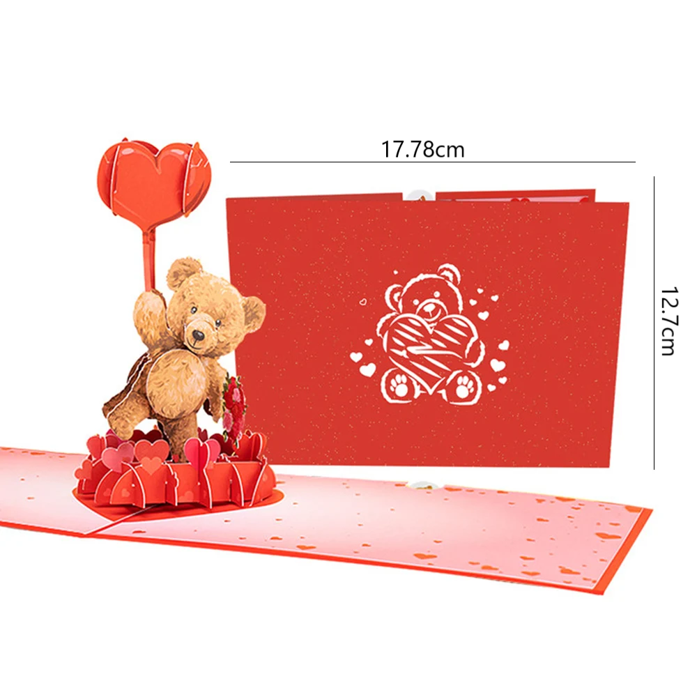 Cute Bear holding heart balloon Pop up 3D card with envelope