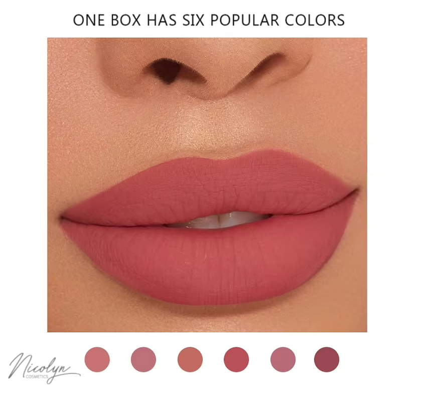 Nicolyn Matte Liquid Lipstick set with Pocket Makeup Mirror:Lighter Colors