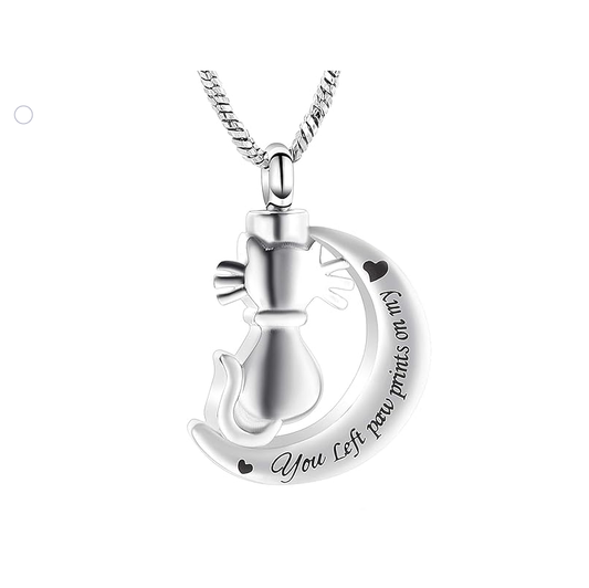 Memorial Pendant - Cat On The Moon: You Left Paw Prints On My Heart