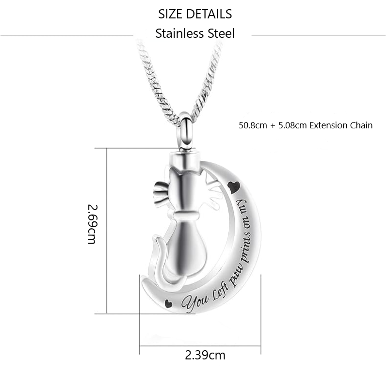 Memorial Pendant - Cat On The Moon: You Left Paw Prints On My Heart