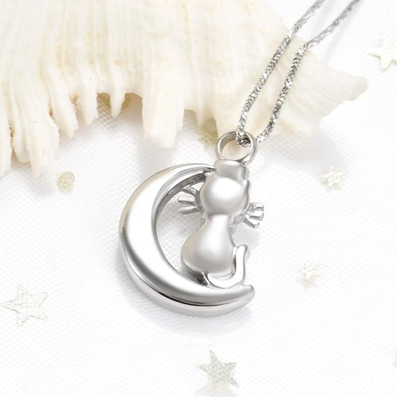 Memorial Pendant - Cat On The Moon: You Left Paw Prints On My Heart