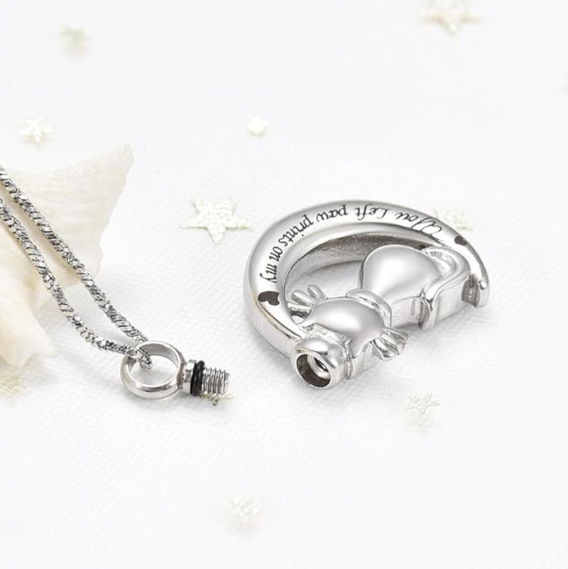 Memorial Pendant - Cat On The Moon: You Left Paw Prints On My Heart