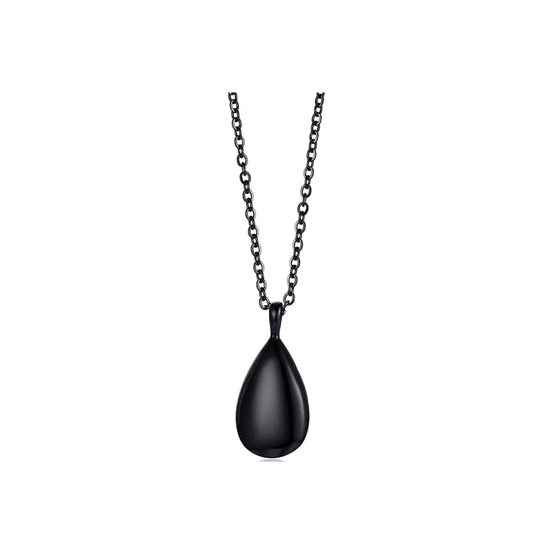 Memorial Safe Keeping Pendant - Stainless Steel Teardrop shape - Black