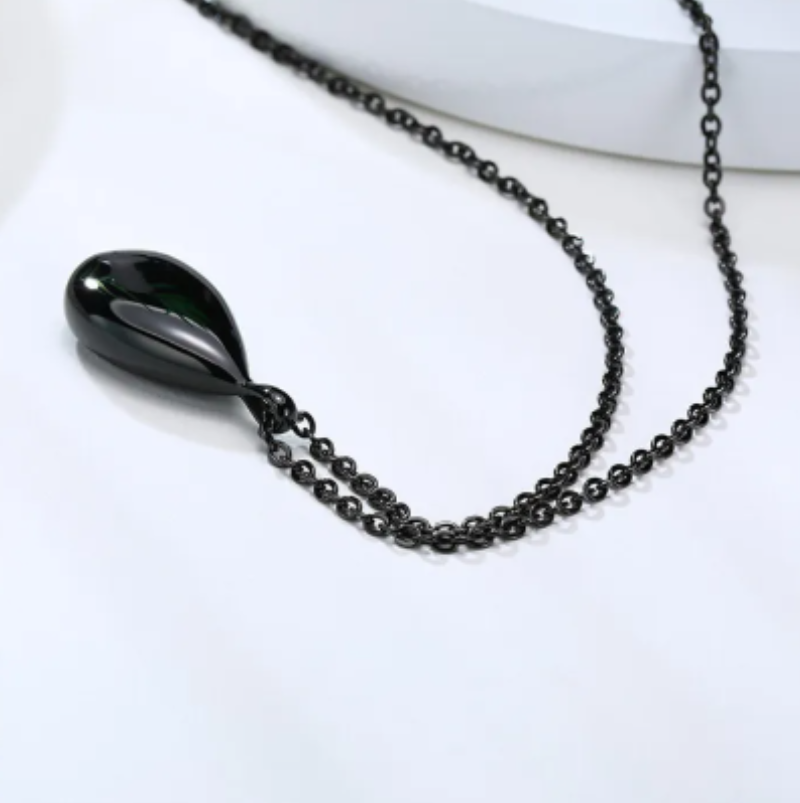 Memorial Safe Keeping Pendant - Stainless Steel Teardrop shape - Black