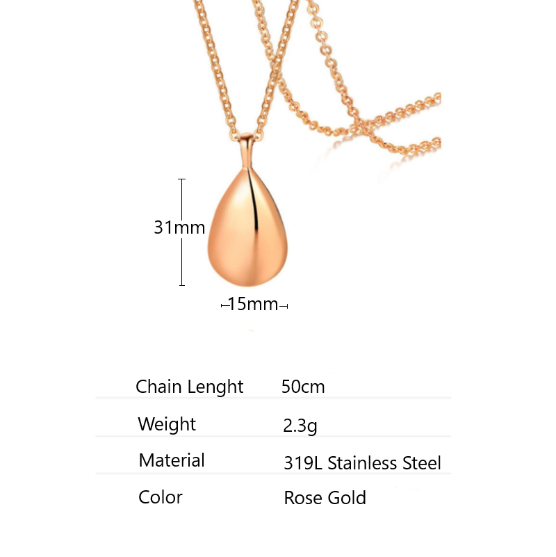 Memorial Safe Keeping Pendant - Stainless Steel Teardrop Shape - Rose Gold