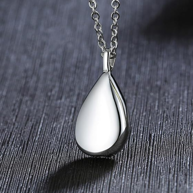 Memorial Safe Keeping Pendant - Stainless Steel Teardrop shape- Silver