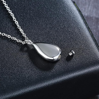 Memorial Safe Keeping Pendant - Stainless Steel Teardrop shape- Silver