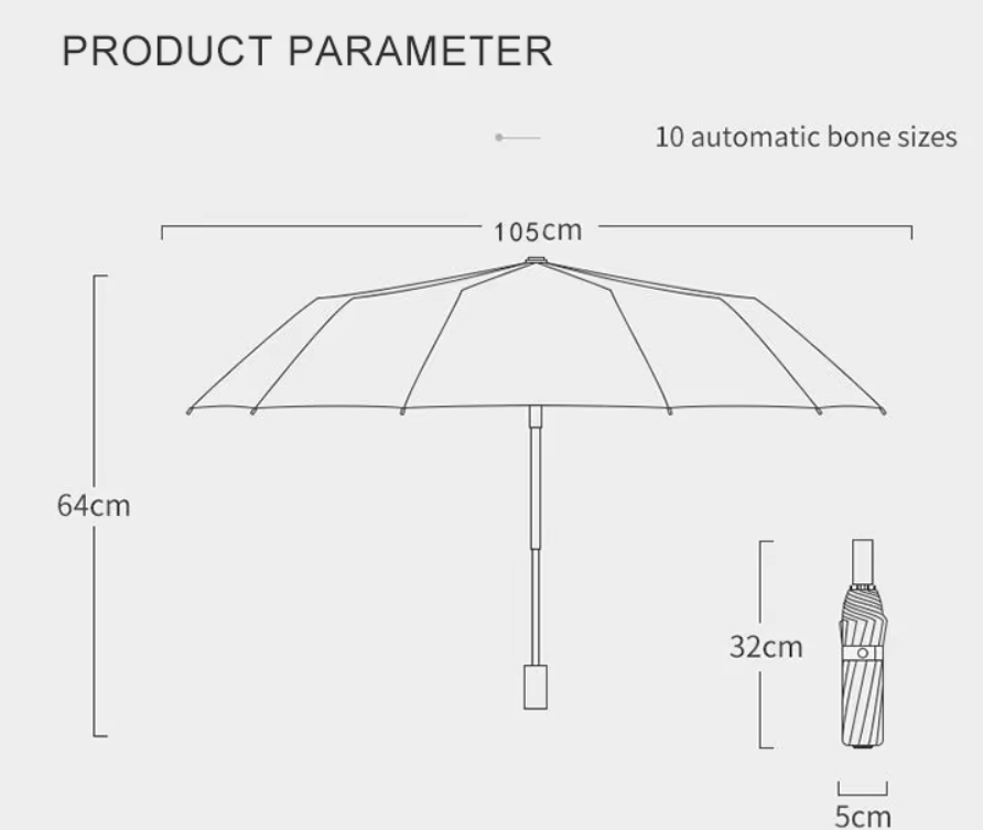 Reptronic 10-Rib Auto Open/Close Umbrella With Durable Iron Alloy Frame - Black 10-Rib