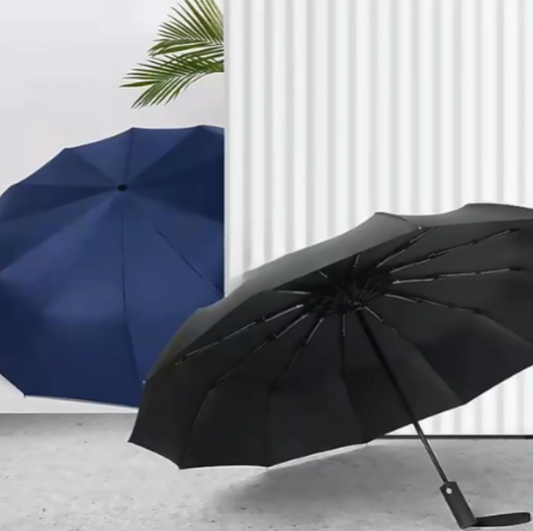 Reptronic 10-Rib Auto Open/Close Umbrella With Durable Iron Alloy Frame - Black 10-Rib