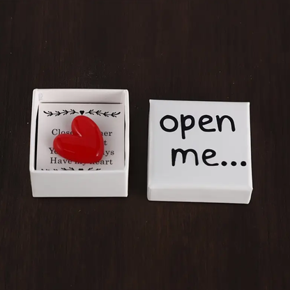 Message in a box with Red Resin Heart: Close together or far apart message