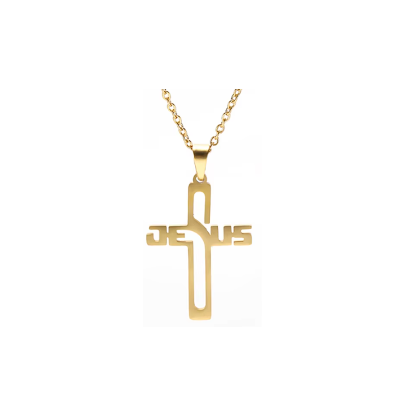 Reptronic Stainless Steel Gold color Pendant with Necklace - The name Jesus