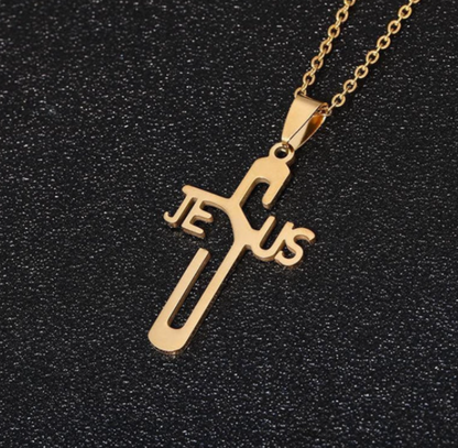 Reptronic Stainless Steel Gold color Pendant with Necklace - The name Jesus