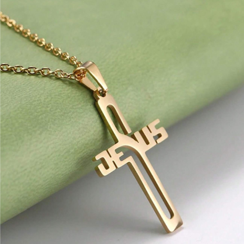 Reptronic Stainless Steel Gold color Pendant with Necklace - The name Jesus