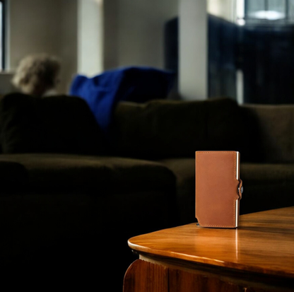Hammer&Hide PU leather Pop up wallet - Light Brown with Rose Gold Aluminum frame