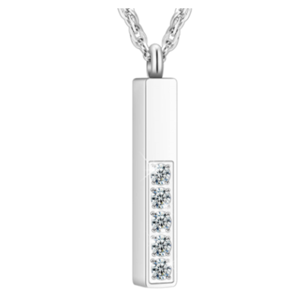 Memorial Safe Keeping Pendant - Silver Bar with 4 Clear Stones