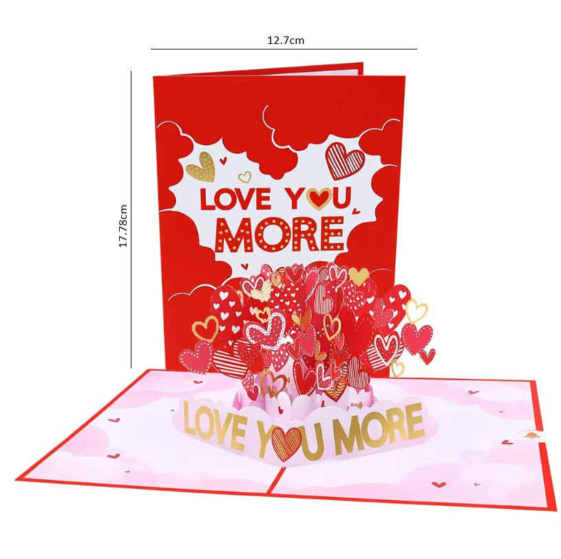 Stunning Love you More with Hearts Pop up 3D Card and Envelope