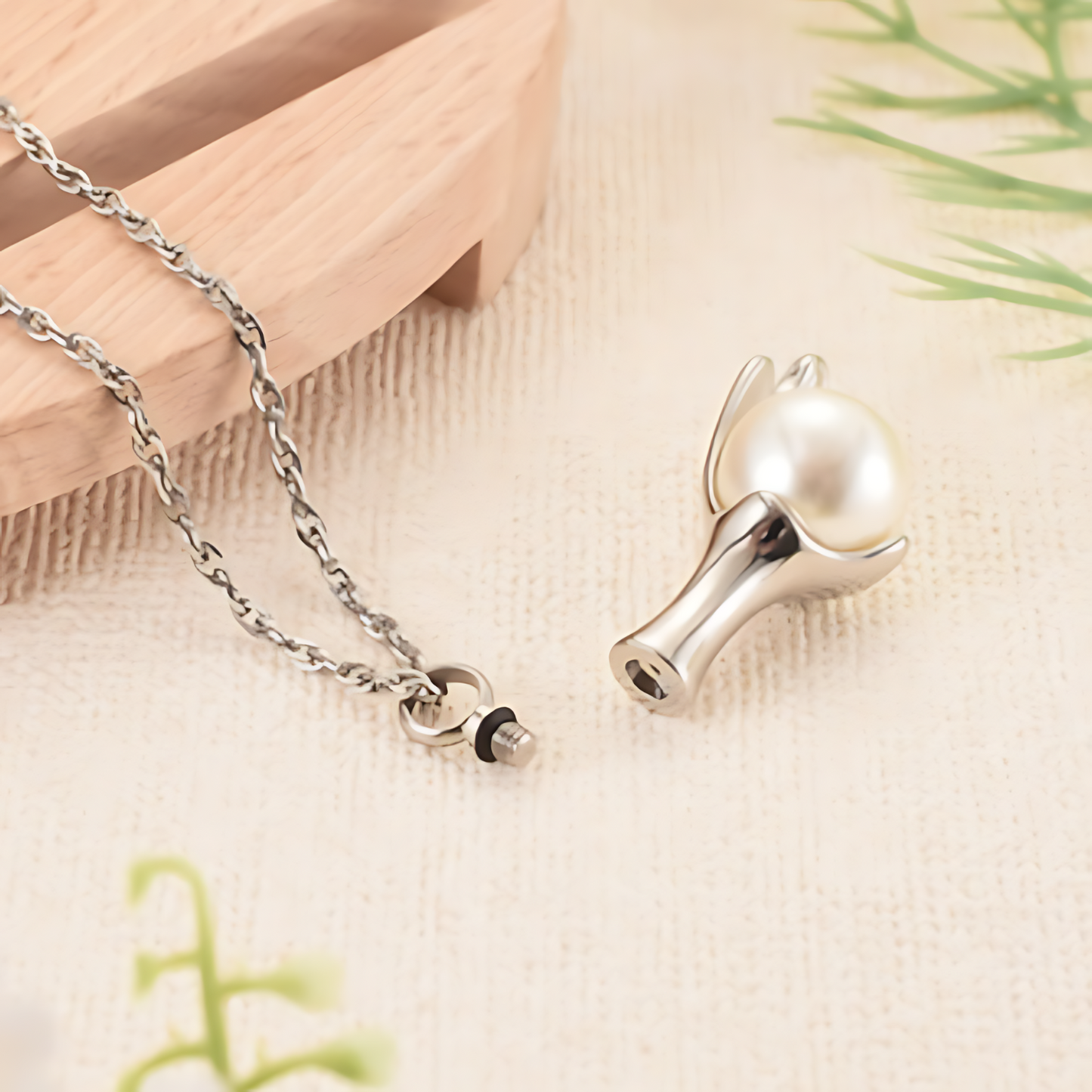 Memorial Safe Keeping Pendant - Pearl Teardrop with Silver Liquid Effect