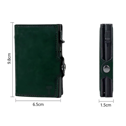 Hammer&Hide Genuine Saddle Leather Pop Up Wallet-Dark Green with Black Aluminum case - Unisex