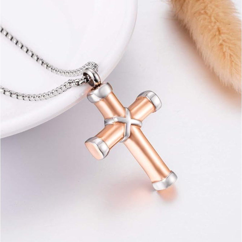 Memorial Safe Keeping Pendant - Cross with Silver Edges