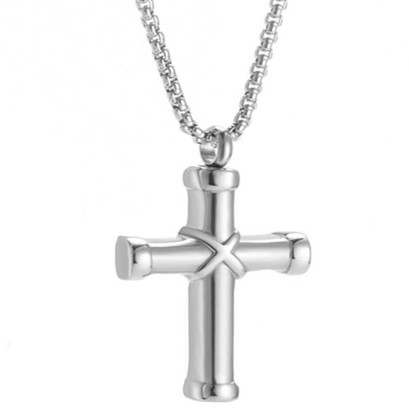 Memorial Safe Keeping Pendant - Cross with Silver Edges