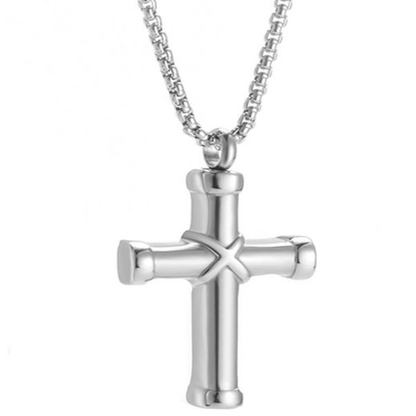 Memorial Safe Keeping Pendant - Cross with Silver Edges