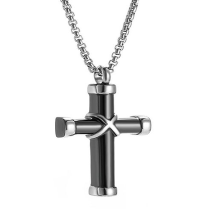 Memorial Safe Keeping Pendant - Cross with Silver Edges