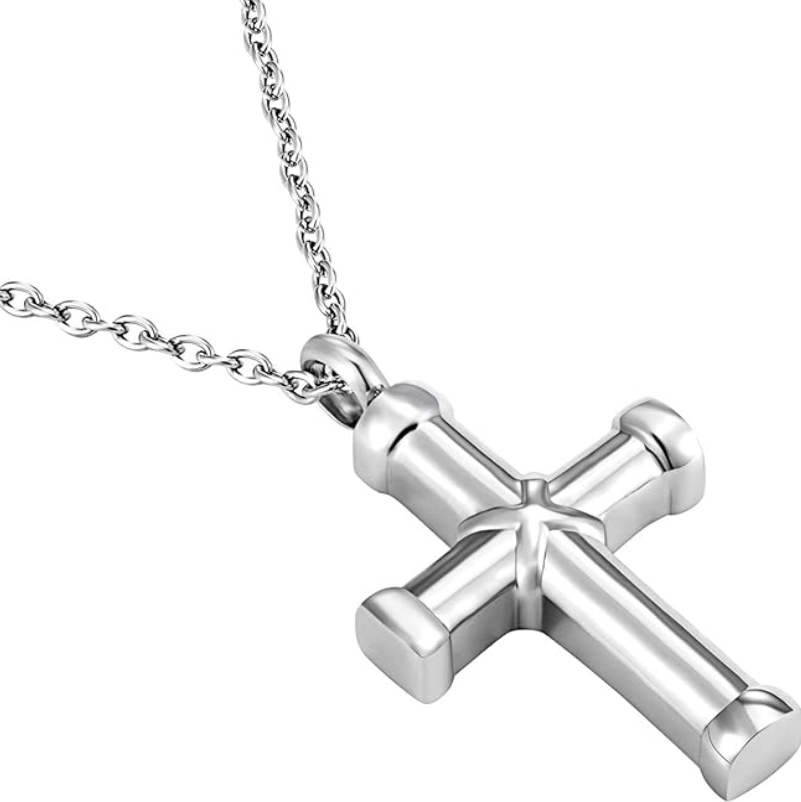 Memorial Safe Keeping Pendant - Cross with Silver Edges