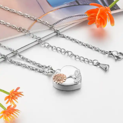 Reptronic - Memorial Safe Keeping Pendant- Rose gold sunflower on heart shaped pendant