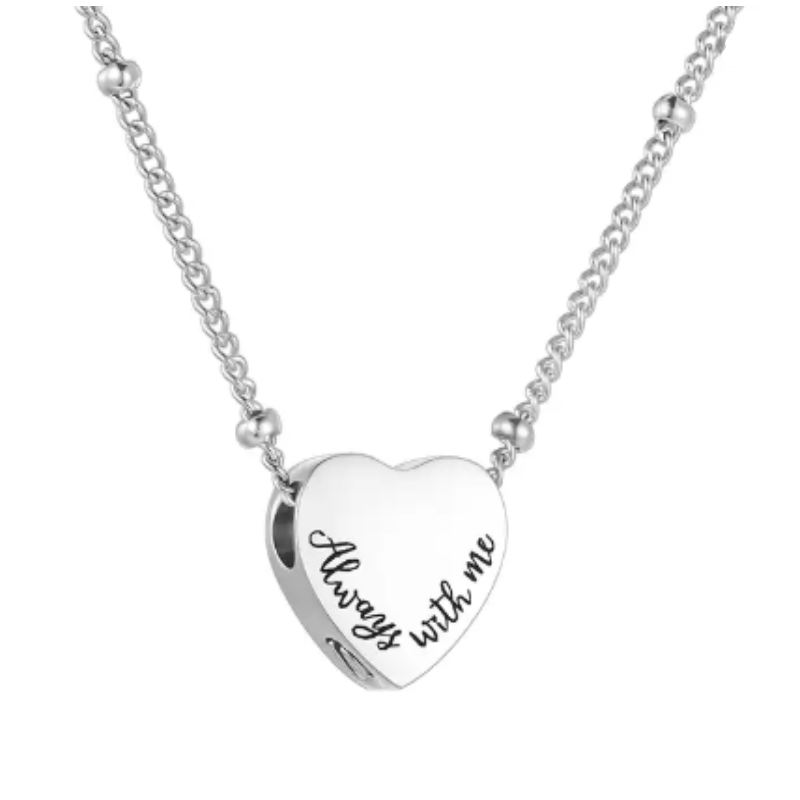 Memorial Safe Keeping Pendant - Stainless Steel Heart: Always with Me