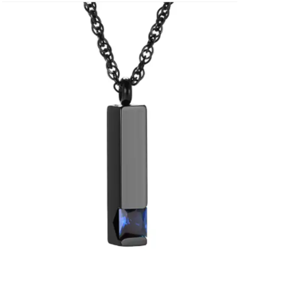 Memorial Safe Keeping Pendant-Black Stainless Steel Birthstone Vertical Bar