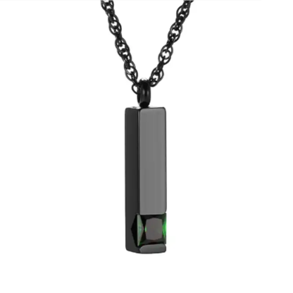 Memorial Safe Keeping Pendant-Black Stainless Steel Birthstone Vertical Bar