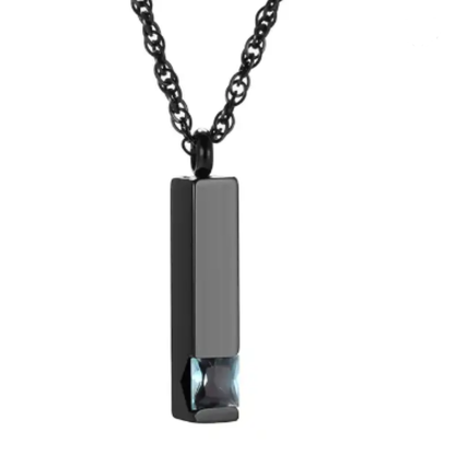 Memorial Safe Keeping Pendant-Black Stainless Steel Birthstone Vertical Bar