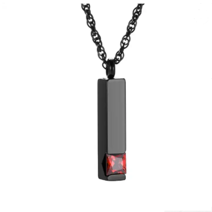 Memorial Safe Keeping Pendant-Black Stainless Steel Birthstone Vertical Bar