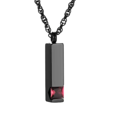 Memorial Safe Keeping Pendant-Black Stainless Steel Birthstone Vertical Bar