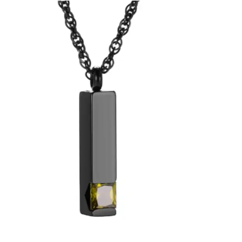 Memorial Safe Keeping Pendant-Black Stainless Steel Birthstone Vertical Bar